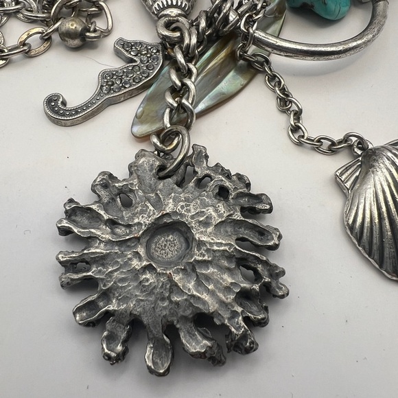 Chico's seahorse, jadeite, seashell long pendant silver tone necklace - Picture 11 of 14